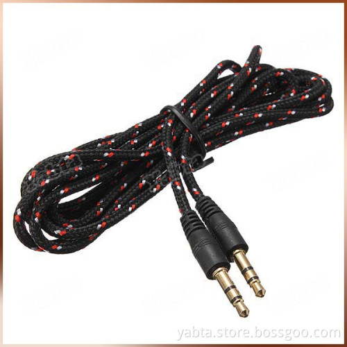 Multi Color 3.5mm 4-pole Jack Male to Male Stereo Fabric Braided Audio Aux Cable Cord for IPod iphone Headphone